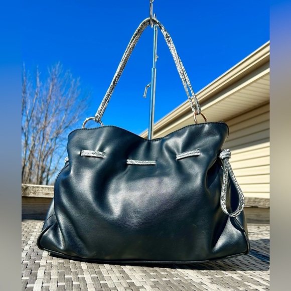 Badgley Mischka Black Snake Vegan Leather Tote Hobo Bag - Picture 2 of 14